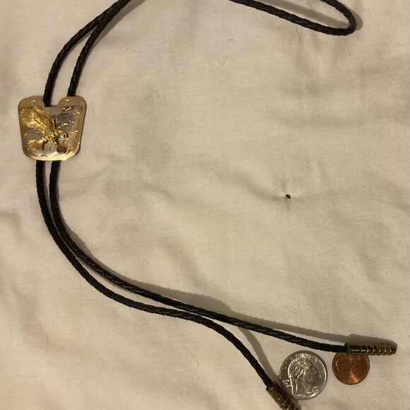 Vintage Metal Bolo Tie, Nice Silver and Brass American Bald Eagle Design, Bird - Picture 3 of 5